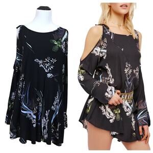 NWT Free People Clear Skies Cold Shoulder Tunic - Black - XS